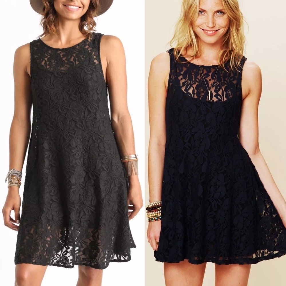 Free People Miles of Lace Dress Womens Size Small Bohemianโ Romantic Black Mini